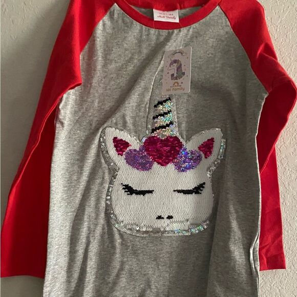 NWT HH Family Girls Flip Sequin Unicorn Heart Long Sleeve Raglan T-Shirt size 8 - Picture 8 of 10
